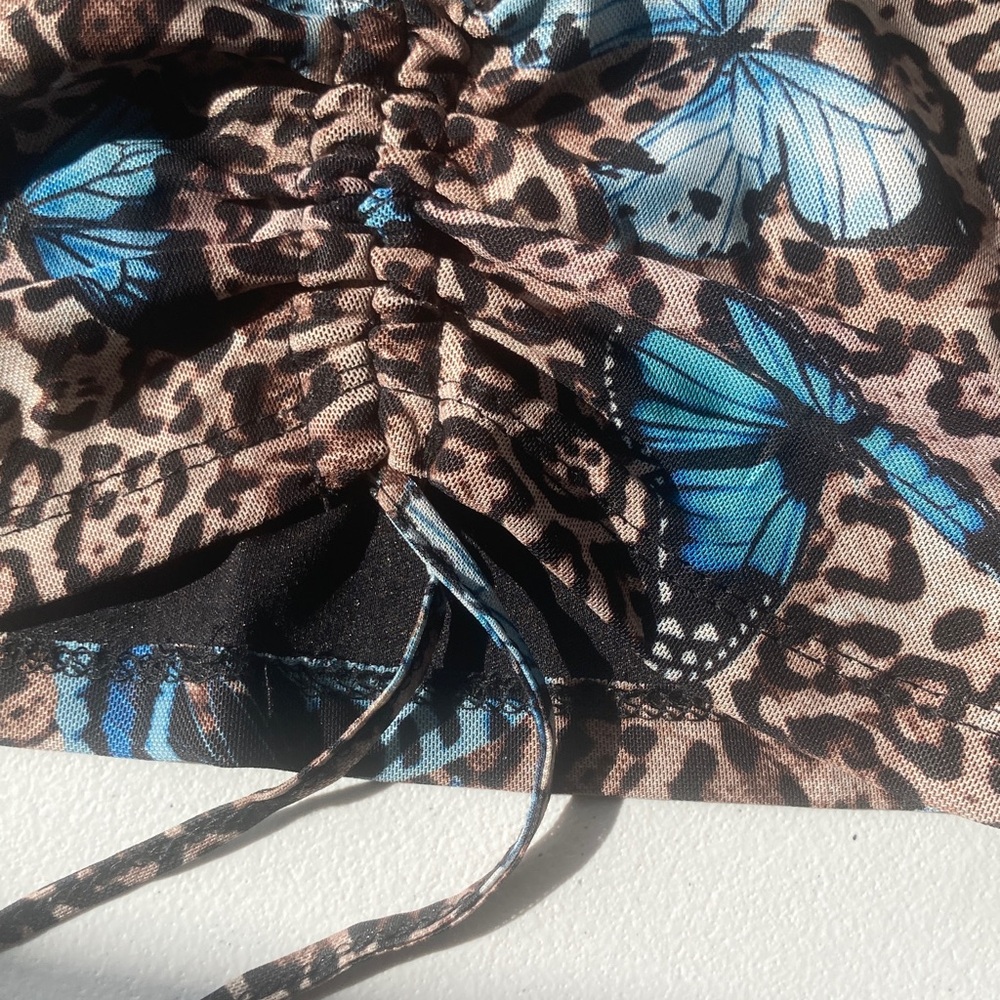 Rue21 top Butterfly animal print cinch string in front casual boho M jr - Picture 17 of 17